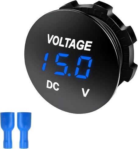 DC 12V 24V Voltmeter Gauge, Car Digital Voltmeter Gauge Round Panel Battery Monitor Indicator, Waterproof Mini LED Display Voltage Meter Replacement for Boat Truck Motorcycle (Blue) in Saudi Arabia