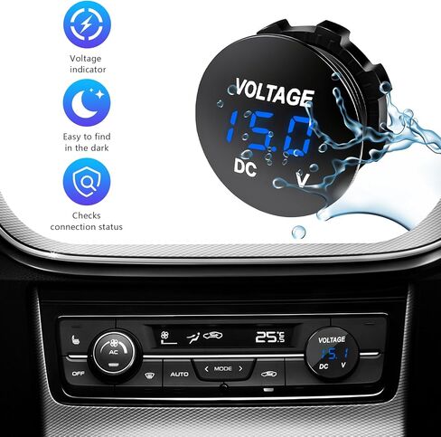 DC 12V 24V Voltmeter Gauge, Car Digital Voltmeter Gauge Round Panel Battery Monitor Indicator, Waterproof Mini LED Display Voltage Meter Replacement for Boat Truck Motorcycle (Blue) in Saudi Arabia