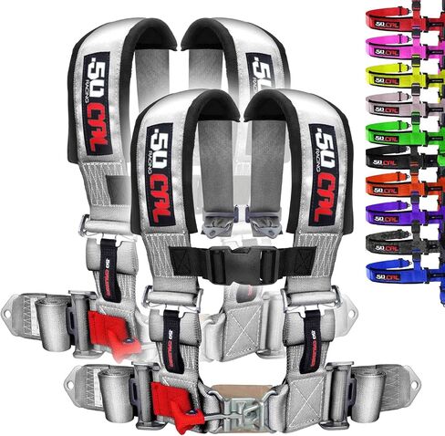 Silver 4 Point Harnesses (2) for Bucket Seat, Quick Release Latch, 9 Color Options, Racing Harness, Race Car, Off Road Vehicle, UTV, RZR (Qty: 2) [6002] in Saudi Arabia