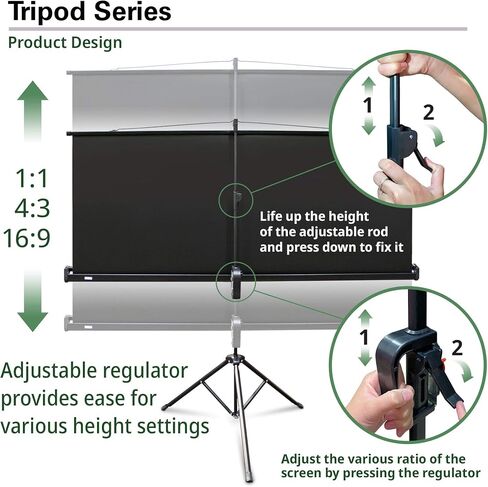 Elite Screens Tripod Series, 136-INCH 1:1, 16:9, 4:3, Adjustable Multi Aspect Ratio Portable Indoor Outdoor Projector Screen, 8K/4K Ultra HD 3D Ready, US Based Company 2-YEAR WARRANTY, T136UWS1- Black in Kuwait