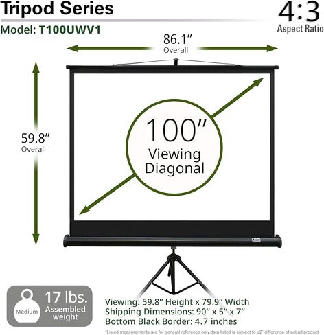 Elite Screens Tripod Series, 136-INCH 1:1, 16:9, 4:3, Adjustable Multi Aspect Ratio Portable Indoor Outdoor Projector Screen, 8K/4K Ultra HD 3D Ready, US Based Company 2-YEAR WARRANTY, T136UWS1- Black in Kuwait