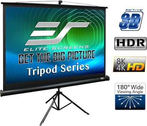 Elite Screens Tripod Series, 136-INCH 1:1, 16:9, 4:3, Adjustable Multi Aspect Ratio Portable Indoor Outdoor Projector Screen, 8K/4K Ultra HD 3D Ready, US Based Company 2-YEAR WARRANTY, T136UWS1- Black in Kuwait