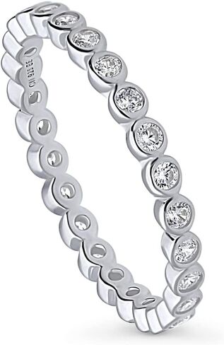 BERRICLE Sterling Silver CZ Bubble Wedding Bridal Rings for Women, Bezel Set Round Cut Cubic Zirconia, Eternity Band in Milgrain/Classic Design, Yellow Gold/Rhodium Plated in Saudi Arabia