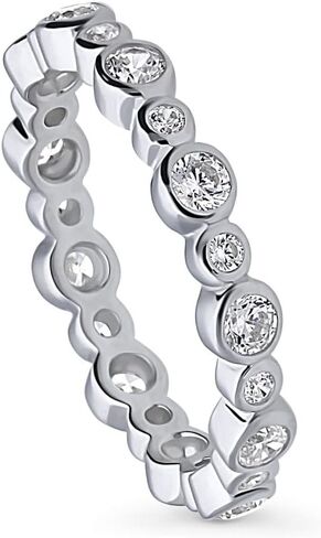 BERRICLE Sterling Silver CZ Bubble Wedding Bridal Rings for Women, Bezel Set Round Cut Cubic Zirconia, Eternity Band in Milgrain/Classic Design, Yellow Gold/Rhodium Plated in Saudi Arabia