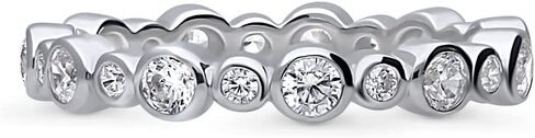 BERRICLE Sterling Silver CZ Bubble Wedding Bridal Rings for Women, Bezel Set Round Cut Cubic Zirconia, Eternity Band in Milgrain/Classic Design, Yellow Gold/Rhodium Plated in Saudi Arabia