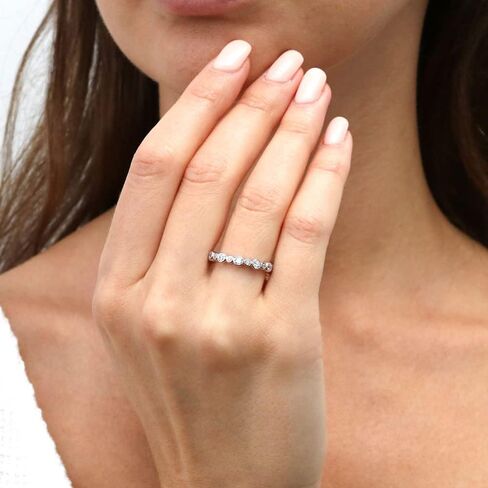 BERRICLE Sterling Silver CZ Bubble Wedding Bridal Rings for Women, Bezel Set Round Cut Cubic Zirconia, Eternity Band in Milgrain/Classic Design, Yellow Gold/Rhodium Plated in Saudi Arabia