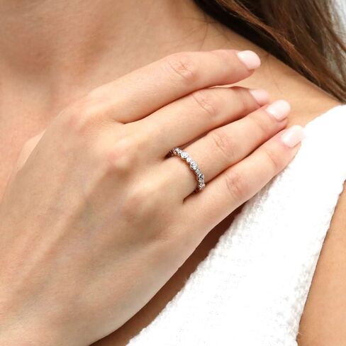 BERRICLE Sterling Silver CZ Bubble Wedding Bridal Rings for Women, Bezel Set Round Cut Cubic Zirconia, Eternity Band in Milgrain/Classic Design, Yellow Gold/Rhodium Plated in Saudi Arabia