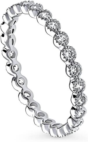BERRICLE Sterling Silver CZ Bubble Wedding Bridal Rings for Women, Bezel Set Round Cut Cubic Zirconia, Eternity Band in Milgrain/Classic Design, Yellow Gold/Rhodium Plated in Saudi Arabia