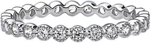BERRICLE Sterling Silver CZ Bubble Wedding Bridal Rings for Women, Bezel Set Round Cut Cubic Zirconia, Eternity Band in Milgrain/Classic Design, Yellow Gold/Rhodium Plated in Saudi Arabia