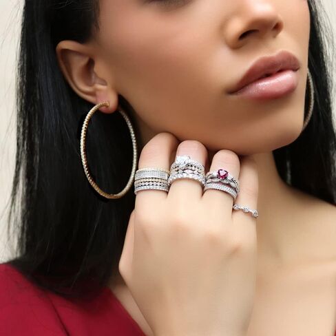 BERRICLE Sterling Silver CZ Bubble Wedding Bridal Rings for Women, Bezel Set Round Cut Cubic Zirconia, Eternity Band in Milgrain/Classic Design, Yellow Gold/Rhodium Plated in Saudi Arabia