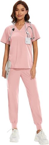 niaahinn Women's Breathable Cool Stretch Scrub Top and Yogger Waistband Pant with Multi-Pockets in Saudi Arabia
