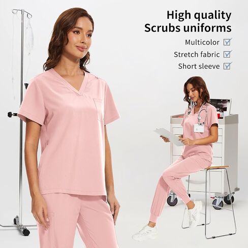 niaahinn Women's Breathable Cool Stretch Scrub Top and Yogger Waistband Pant with Multi-Pockets in Saudi Arabia