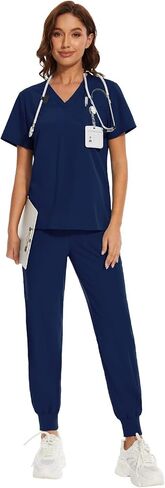 niaahinn Women's Breathable Cool Stretch Scrub Top and Yogger Waistband Pant with Multi-Pockets in Saudi Arabia