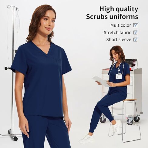 niaahinn Women's Breathable Cool Stretch Scrub Top and Yogger Waistband Pant with Multi-Pockets in Saudi Arabia