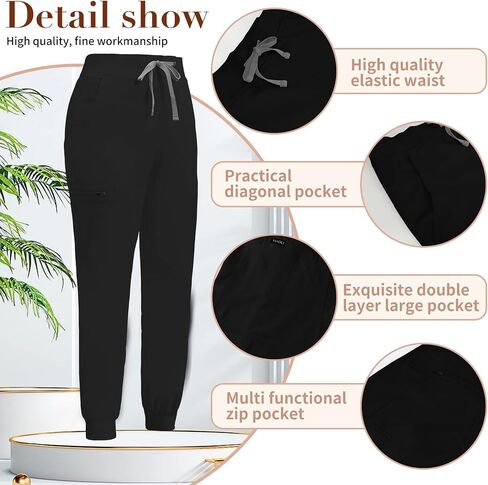 niaahinn Women Jogger Scrubs Pant Workwear Mid Rise Tapered Leg Drawstring for Nursing Soft Fabric in Saudi Arabia