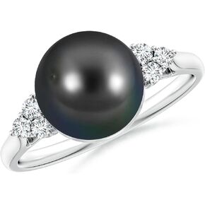 Angara Tahitian Cultured Pearl Classic Ring for Women in Sterling Silver / 14K Solid Gold | June Birthstone, Birthday, Engagement, Anniversary, Wedding Jewelry Gift for Women in Kuwait