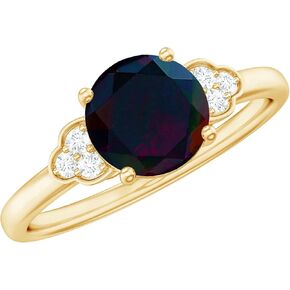 Real Black Opal 6 mm Round Engagement Ring, AAA Quality, Opal Diamond Solitaire Ring - Ideal For Gift in Saudi Arabia