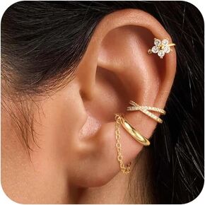 Gold Ear Cuff Earrings for Women, Dainty 14K Gold Plated Ear Cuffs Non Pierced Trendy Hypoallergenic Cubic Zirconia Cartilage Hoop Earring Waterproof Jewelry Set for Women in Kuwait