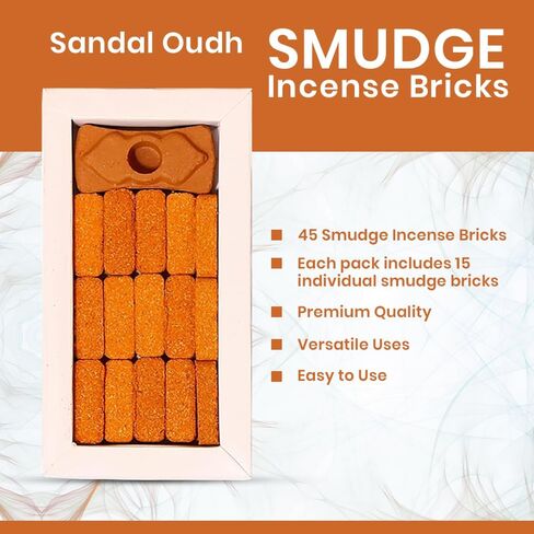 Smudge Incense Bricks - Palo Santo, White Sage, Sandal Oudh - 45 Bricks (Pack of 3) in Saudi Arabia
