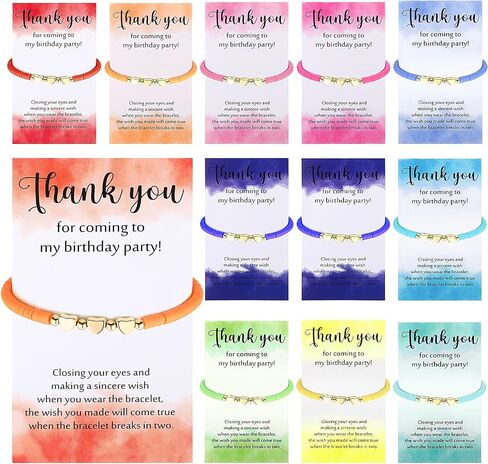 Birthday Party Favor Bracelets Beaded Rainbow Clay Heart Bracelet with Thank You Wish Gift Card for Kids Girls Birthday Party Supplies Bags Suffer with Different Themes in Saudi Arabia