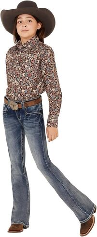 Shyanne Girls' Light Embroidered Faux Flap Pocket Bootcut Jeans - 81361-BIG 10 REG Blue in Saudi Arabia