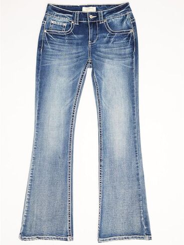 Shyanne Girls' Light Embroidered Faux Flap Pocket Bootcut Jeans - 81361-BIG 10 REG Blue in Saudi Arabia