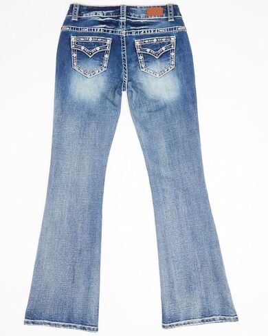 Shyanne Girls' Light Embroidered Faux Flap Pocket Bootcut Jeans - 81361-BIG 10 REG Blue in Saudi Arabia