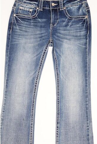 Shyanne Girls' Light Embroidered Faux Flap Pocket Bootcut Jeans - 81361-BIG 10 REG Blue in Saudi Arabia