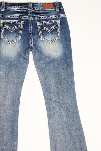 Shyanne Girls' Light Embroidered Faux Flap Pocket Bootcut Jeans - 81361-BIG 10 REG Blue in Saudi Arabia