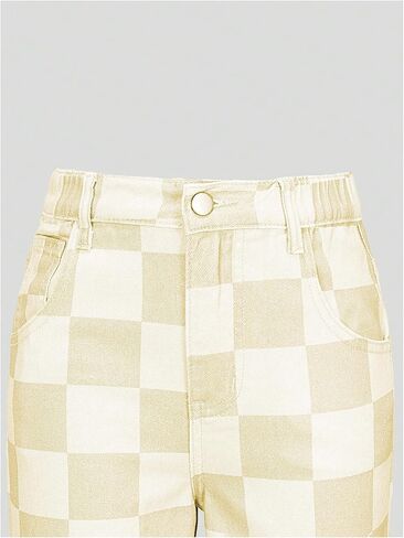 Wdirara Girl's Checkered Strained Leg Leg Baggy Jeans مرنة عالية الخصر سراويل الدنيم in Saudi Arabia