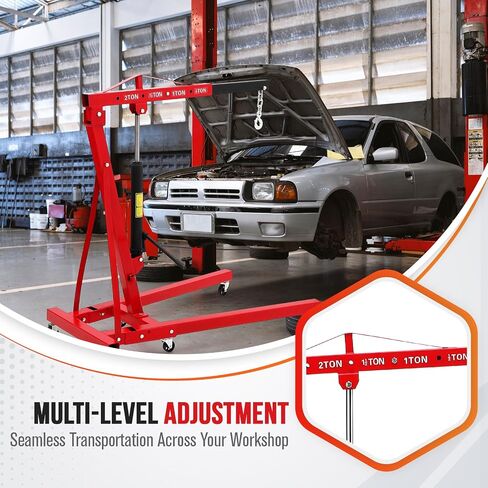 4400 LBS Engine Hoist with Leveler Stabilizer, 2 Ton Cherry Picker Engine Hoists & Stands with 6 Swivel Casters & Telescopic Boom Hitch for Garage, Workshop, Factory & Warehouses in Saudi Arabia