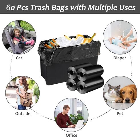 Accmor Mini Trash Bags for Car 4 Rolls/60 Counts, Small Leak-Proof Car Garbage Bin Bag Multipurpose for Auto Waste Can & Desktop, Disposable Cars Litter Accessories (Vehicle Dustbin is not Included) in Saudi Arabia