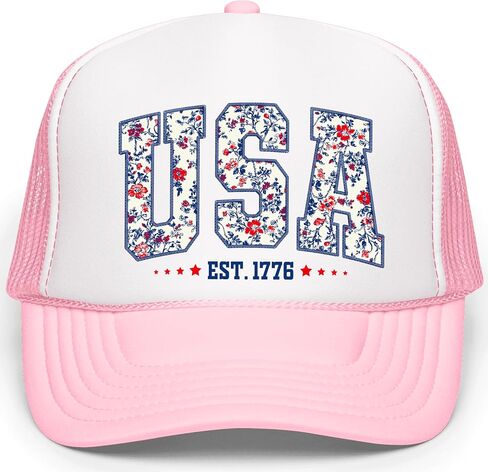USA Faux Embroidery Floral Trucker Hat for Women Foam Front Classic 5 Panel Mesh Snap Back in Saudi Arabia