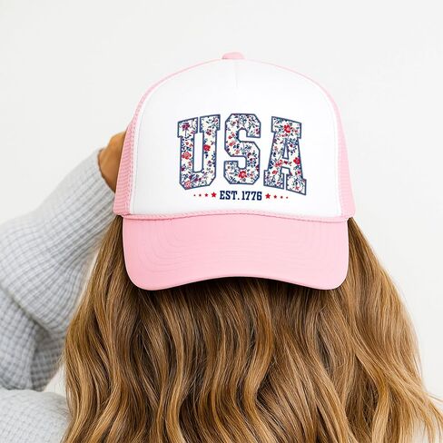 USA Faux Embroidery Floral Trucker Hat for Women Foam Front Classic 5 Panel Mesh Snap Back in Saudi Arabia