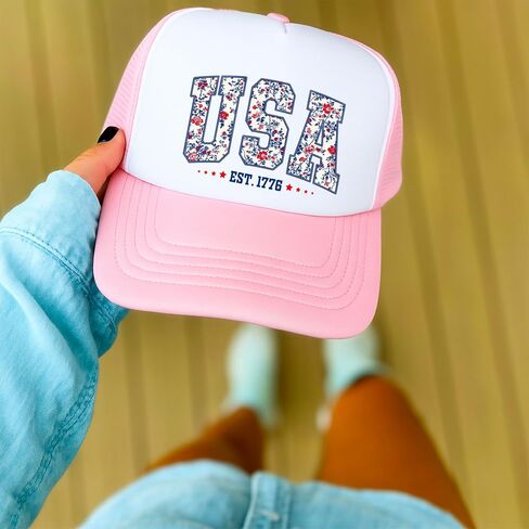 USA Faux Embroidery Floral Trucker Hat for Women Foam Front Classic 5 Panel Mesh Snap Back in Saudi Arabia