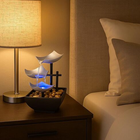 نافورة ماء من طاولة ماء حديثة أوهانا مع مصابيح LED - استرخاء ديكور Zen لغرفة المعيشة المنزلية أو غرفة النوم والمكتب - ميزة مياه مدمجة وأنيقة مع مضخة هادئة وصخور نهر طبيعية in Saudi Arabia