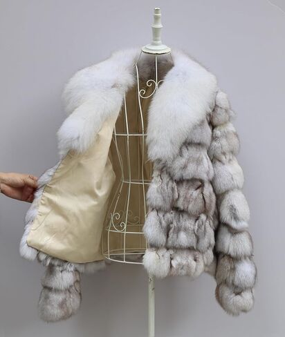 Women's Genuine Fox Fur Coat Thick Warm Fur Jacket Winter Outerwear in Saudi Arabia