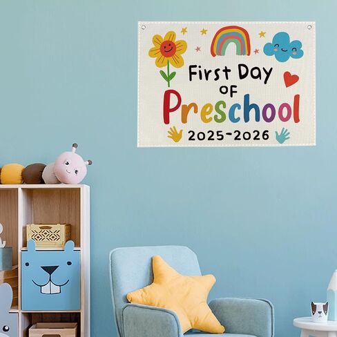 First Day of School Banner Welcome Back to School Hanging Banner Flag Decorations for Classroom Funny Homeschool Backdrop Decor 20 x 28 inches in Saudi Arabia