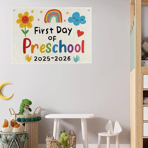 First Day of School Banner Welcome Back to School Hanging Banner Flag Decorations for Classroom Funny Homeschool Backdrop Decor 20 x 28 inches in Saudi Arabia