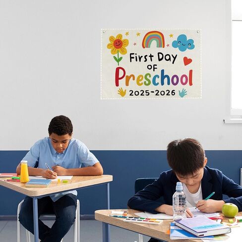 First Day of School Banner Welcome Back to School Hanging Banner Flag Decorations for Classroom Funny Homeschool Backdrop Decor 20 x 28 inches in Saudi Arabia