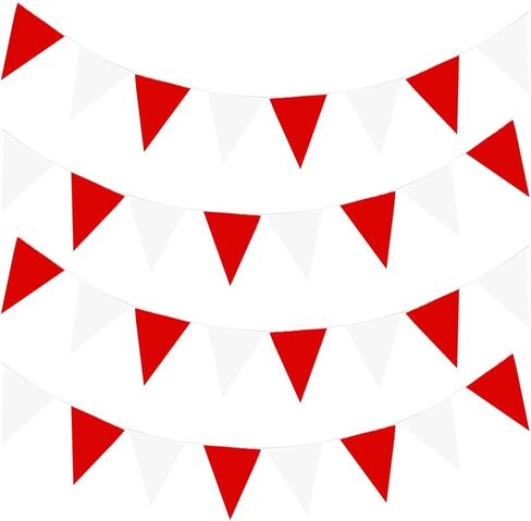 80m Red White Pennant Flags Fabric Triangle Bunting Banner Solid Colour Bunting Flags Banner Fabric Birthday Garland Flag Buntings Carnival Circus Party Decorations with 80 Flags in Saudi Arabia