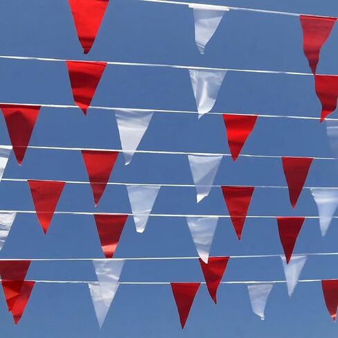 80m Red White Pennant Flags Fabric Triangle Bunting Banner Solid Colour Bunting Flags Banner Fabric Birthday Garland Flag Buntings Carnival Circus Party Decorations with 80 Flags in Saudi Arabia