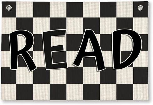 Kids Read Checkered Banner, Reading Room Corner Nook, Book Reading Wall Hanging Linen Banner, Black and White Checkered Reading Hanging Wall Flag for Library Kids Room Classroom Decor, 20x30 Inch in Saudi Arabia
