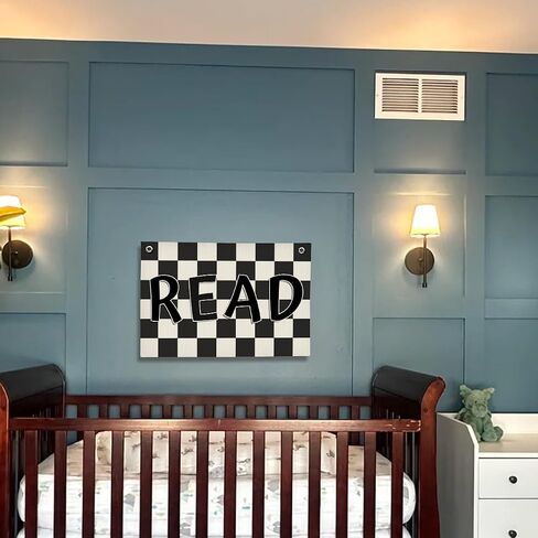 Kids Read Checkered Banner, Reading Room Corner Nook, Book Reading Wall Hanging Linen Banner, Black and White Checkered Reading Hanging Wall Flag for Library Kids Room Classroom Decor, 20x30 Inch in Saudi Arabia