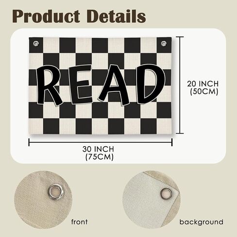 Kids Read Checkered Banner, Reading Room Corner Nook, Book Reading Wall Hanging Linen Banner, Black and White Checkered Reading Hanging Wall Flag for Library Kids Room Classroom Decor, 20x30 Inch in Saudi Arabia