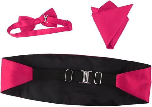 3Pcs Men's Satin Bow Tie Cummerbund with Pocket Red Formal Accessories for Weddings and Special Events in Saudi Arabia