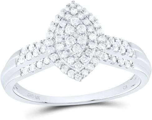 المجوهرات من Lux 10kt الذهب الأبيض 1/3 CTTW الماس الطبيعي Marquise مزدوج هالو زفاف الزفاف خاتم الذكرى السنوية ، المرأة الحجم: 5-9 in Saudi Arabia