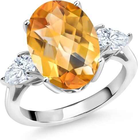 Gemstone Birthstone and White Moissanite 3-Stone Engagement Ring for Women in 925 Sterling Silver | Oval 14X10MM and Pear Shape 6X4MM | Three-Stone Anniversary Wedding Promise Ring | Size 5-9 in Saudi Arabia