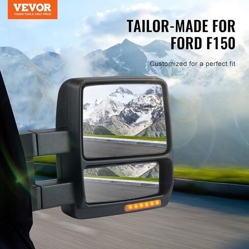 مرايا القطر Vevor تتناسب مع 2004-2014 Ford F150 ، Power LED LED مدفأة الإشارة بركة مرايا القطر الخفيفة يدويًا يسيطر على التلسكوب الأسود القابل للطي in Kuwait