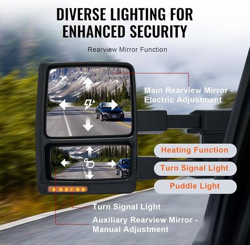 مرايا القطر Vevor تتناسب مع 2004-2014 Ford F150 ، Power LED LED مدفأة الإشارة بركة مرايا القطر الخفيفة يدويًا يسيطر على التلسكوب الأسود القابل للطي in Kuwait